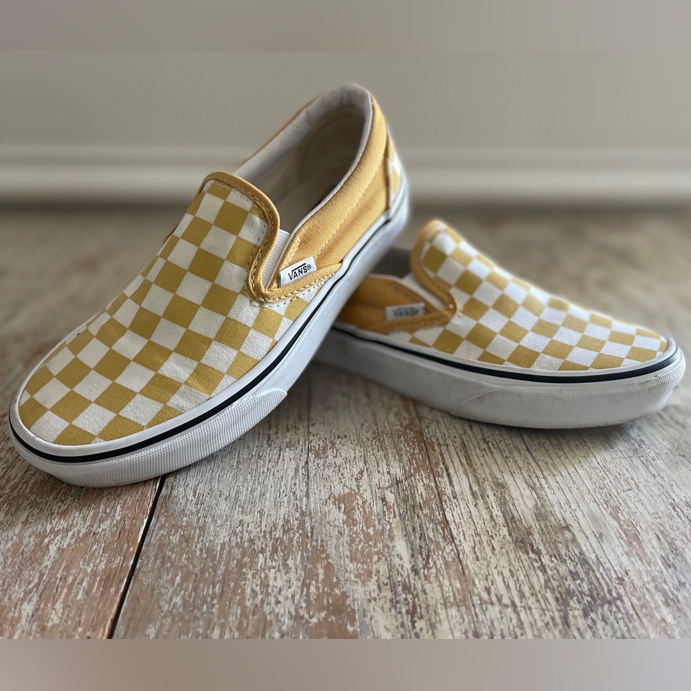 Vans Classic Checkerboard Sneakers Slip-On Yellow Size 6 Skater Retro Streetwear